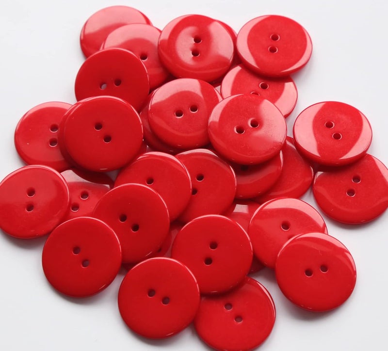 GANSSIA 1 Inch (25mm) Red Color Buttons 2 Holes Resin Button for Sewing and Craft Pack of 100pcs - Image 1